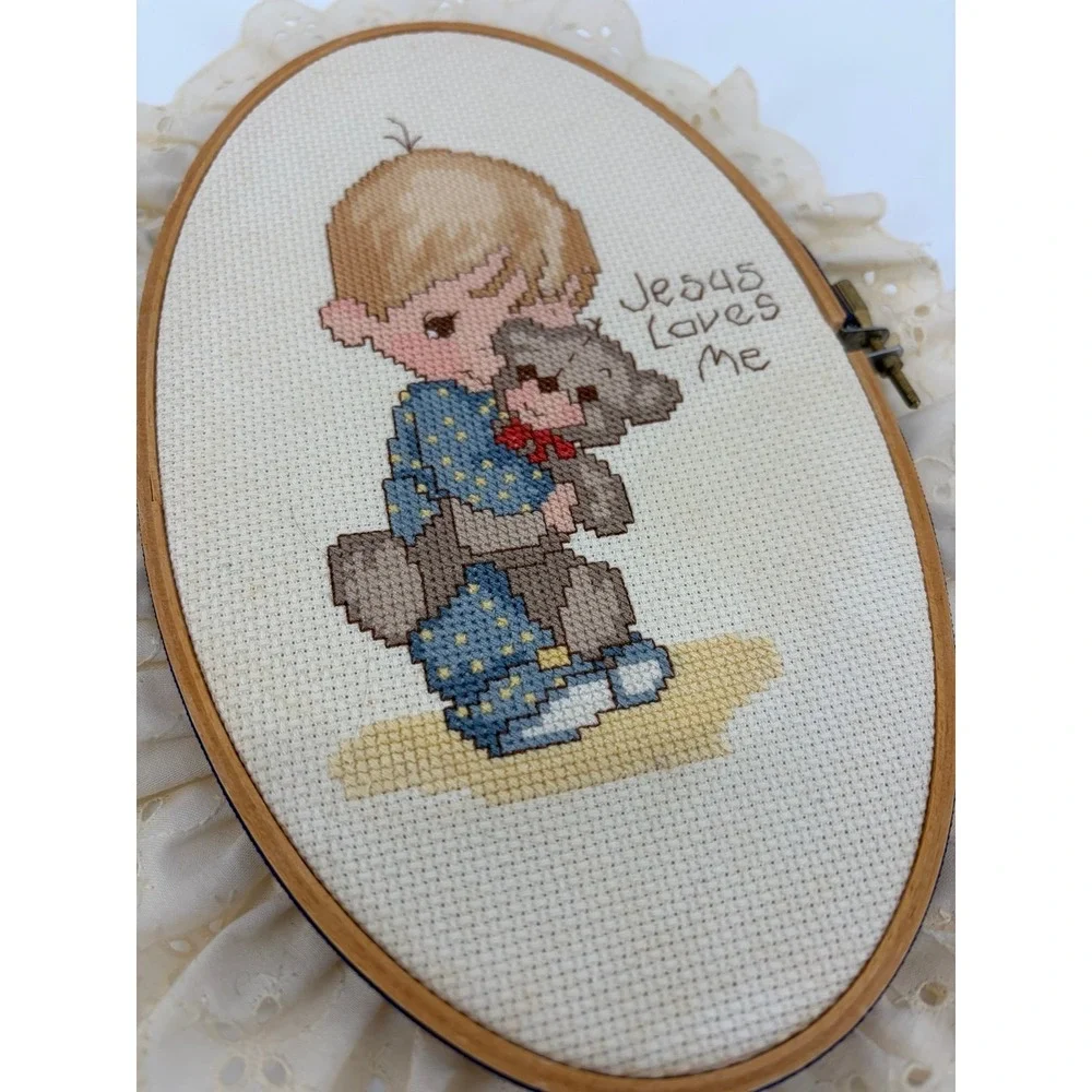Prescious Moments Cross Stitched Piece, Handmade, Vintage